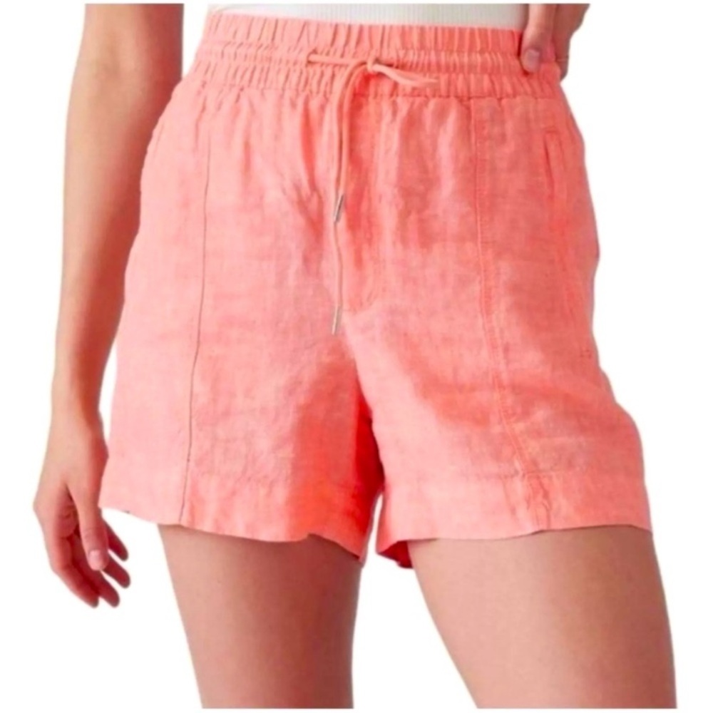 Athleta Cabo Linen 4" Womens Shorts 24 Sunset Orange  Pockets Adjustable Waist